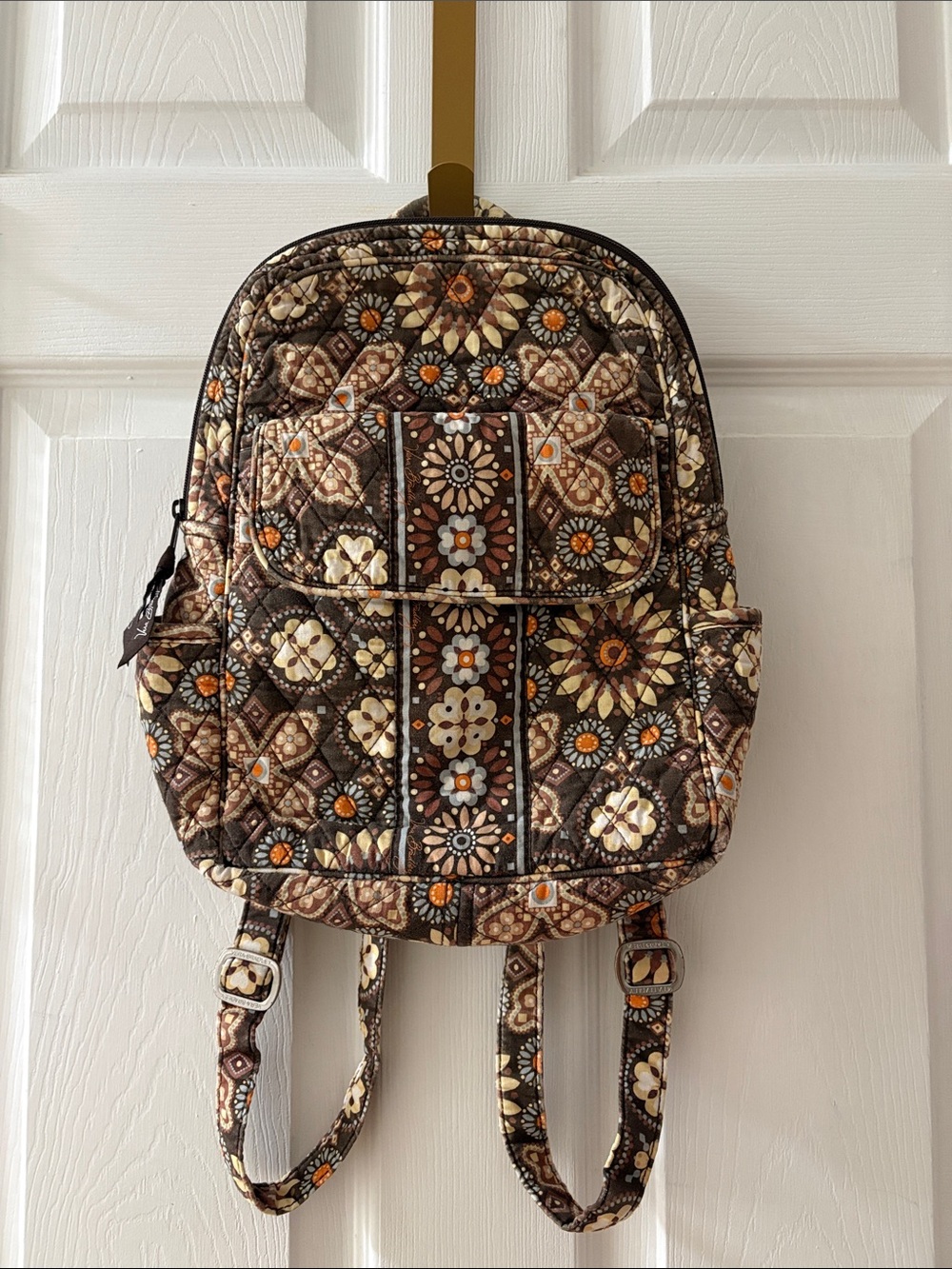 Quilted Vera Bradley Floral Backpack - Brown Floral Pattern